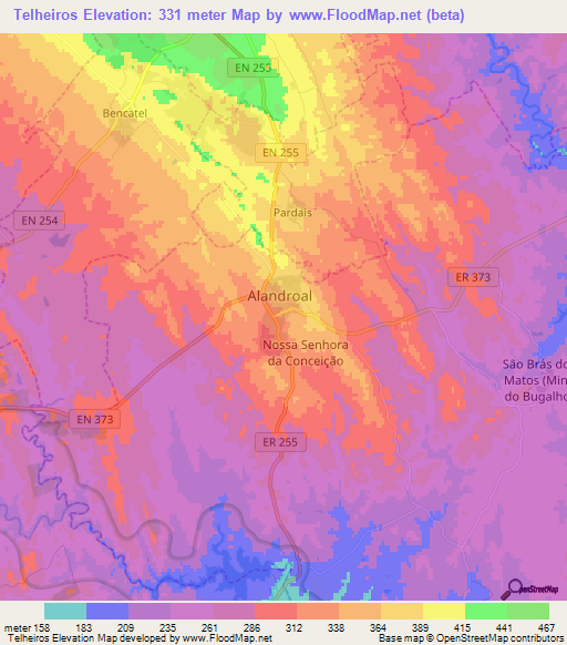 Telheiros,Portugal Elevation Map