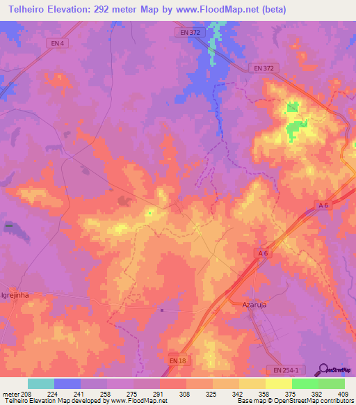 Telheiro,Portugal Elevation Map