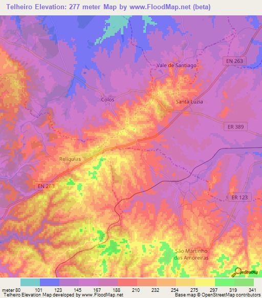 Telheiro,Portugal Elevation Map
