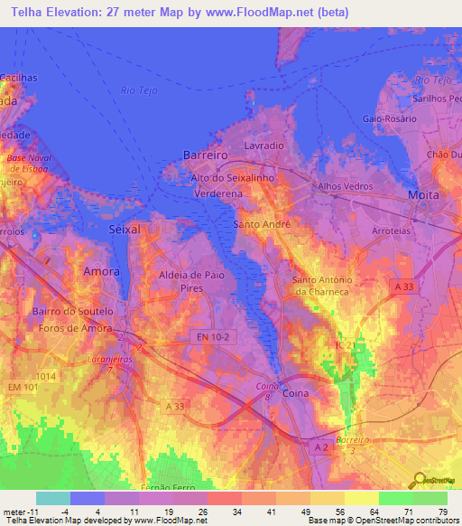 Telha,Portugal Elevation Map