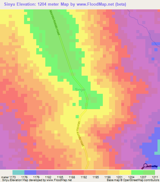 Sinyu,Uganda Elevation Map