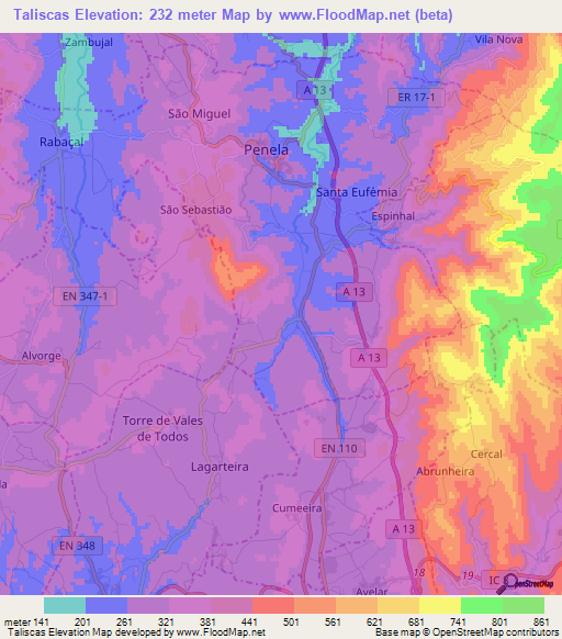 Taliscas,Portugal Elevation Map