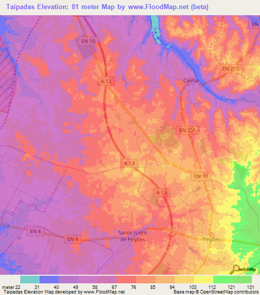 Taipadas,Portugal Elevation Map