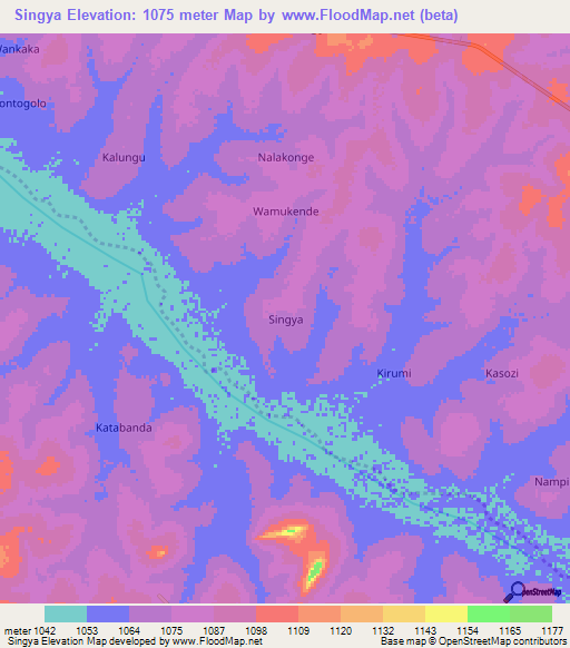 Singya,Uganda Elevation Map
