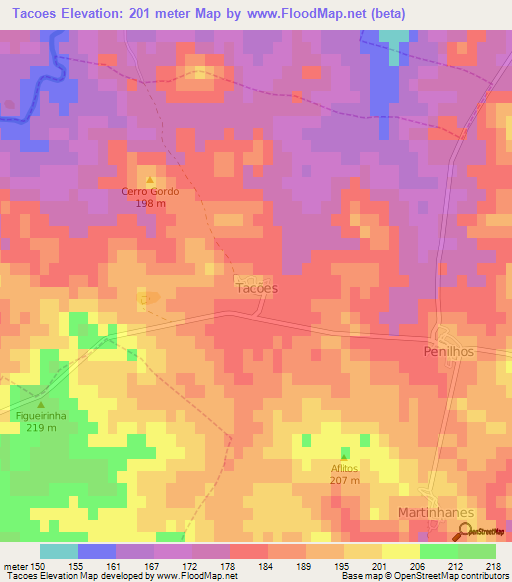 Tacoes,Portugal Elevation Map