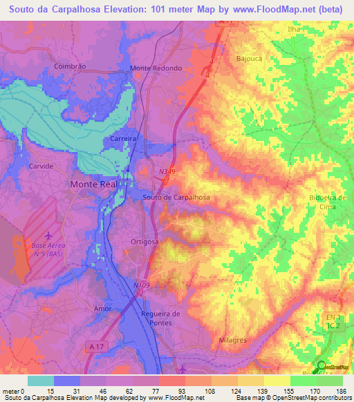 Souto da Carpalhosa,Portugal Elevation Map