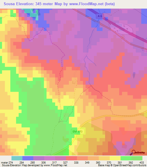 Sousa,Portugal Elevation Map
