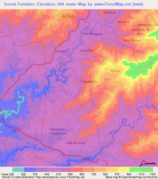 Sorvel Fundeiro,Portugal Elevation Map