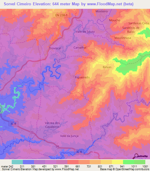 Sorvel Cimeiro,Portugal Elevation Map