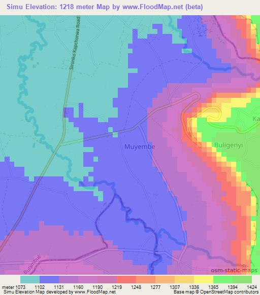 Simu,Uganda Elevation Map