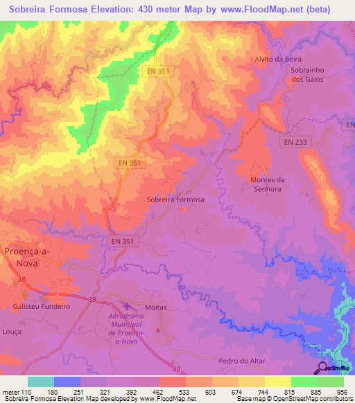 Sobreira Formosa,Portugal Elevation Map
