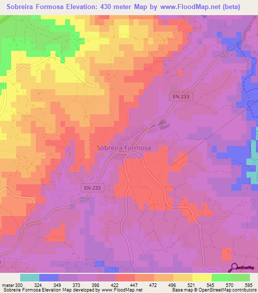 Sobreira Formosa,Portugal Elevation Map
