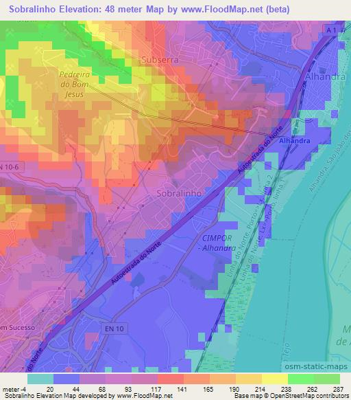 Sobralinho,Portugal Elevation Map