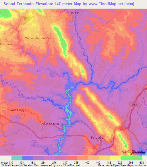 Sobral Fernando,Portugal Elevation Map
