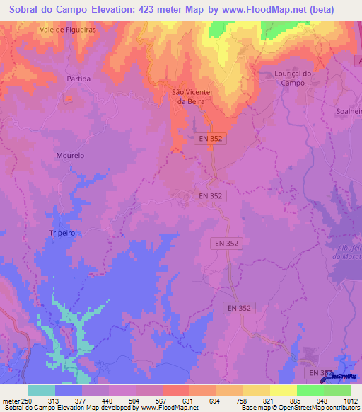 Sobral do Campo,Portugal Elevation Map
