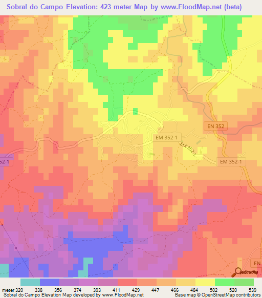 Sobral do Campo,Portugal Elevation Map