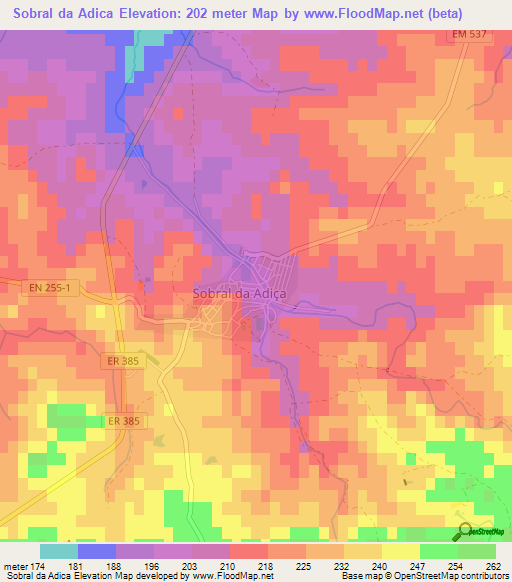 Sobral da Adica,Portugal Elevation Map