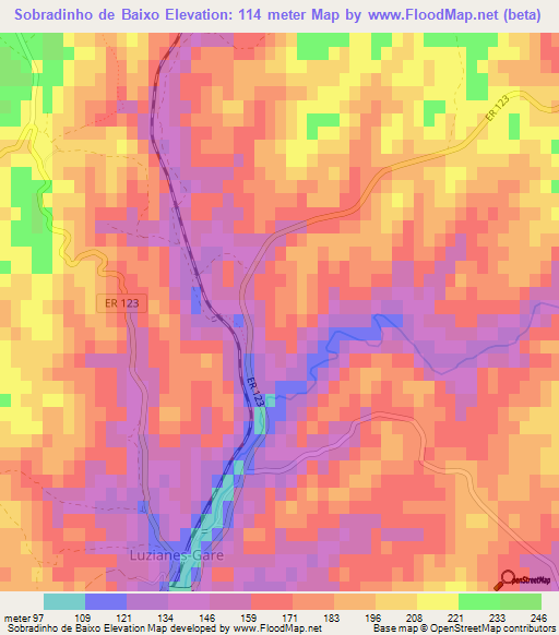 Sobradinho de Baixo,Portugal Elevation Map