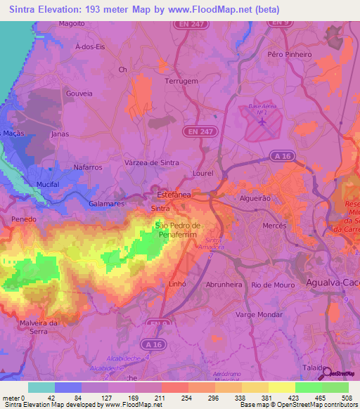 Sintra,Portugal Elevation Map