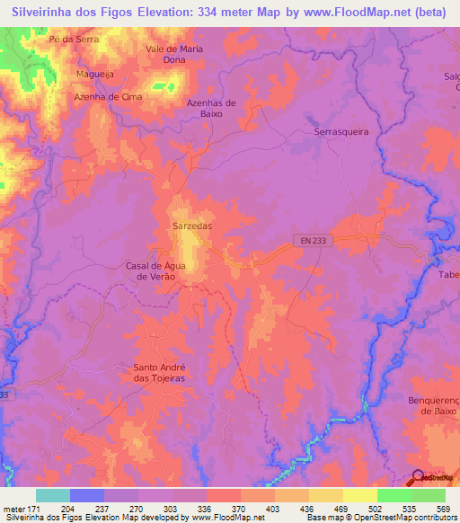 Silveirinha dos Figos,Portugal Elevation Map