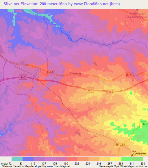 Silveiras,Portugal Elevation Map