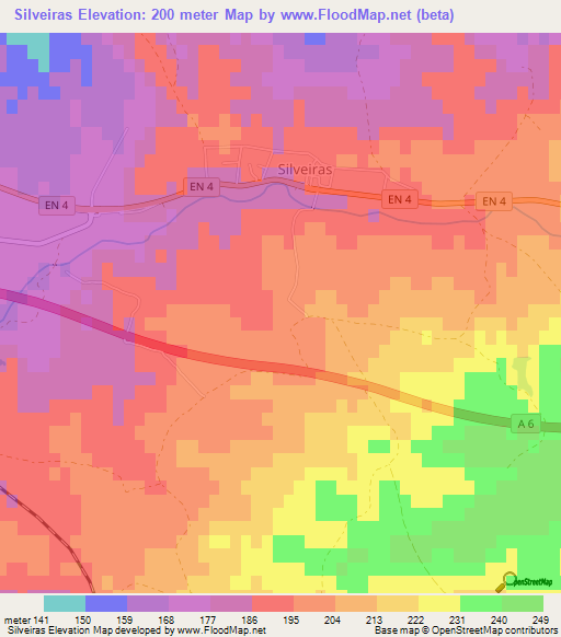 Silveiras,Portugal Elevation Map