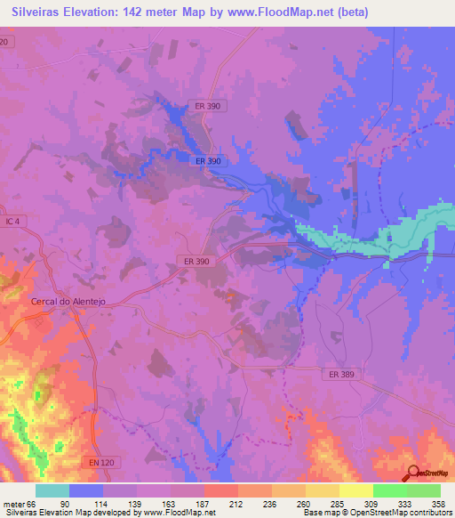 Silveiras,Portugal Elevation Map