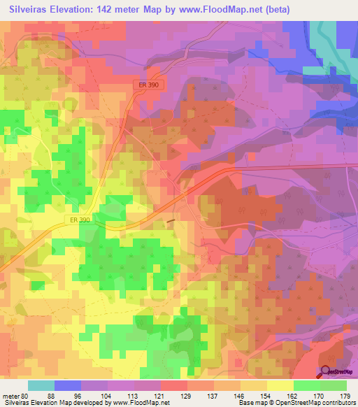 Silveiras,Portugal Elevation Map