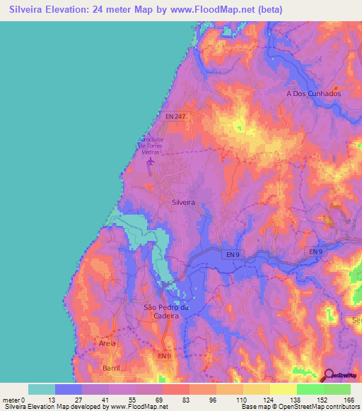 Silveira,Portugal Elevation Map