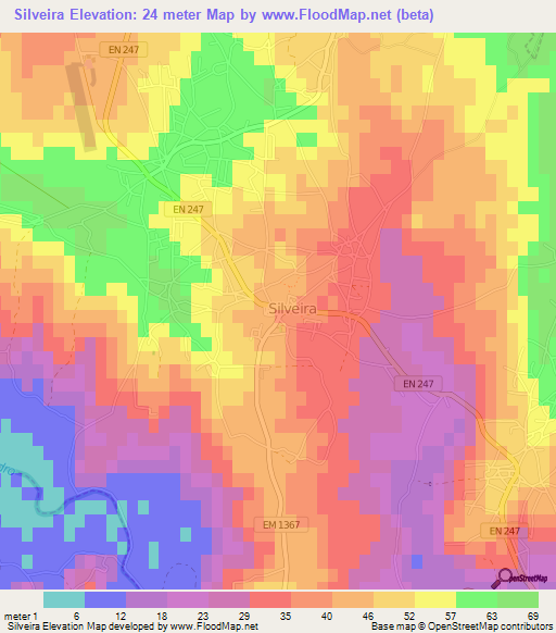 Silveira,Portugal Elevation Map