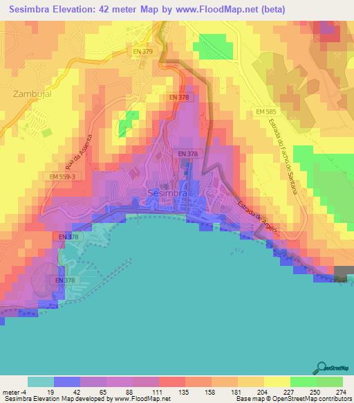 Sesimbra,Portugal Elevation Map