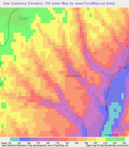 Sete Sobreiros,Portugal Elevation Map