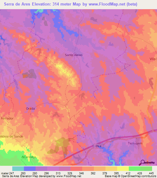 Serra de Ares,Portugal Elevation Map