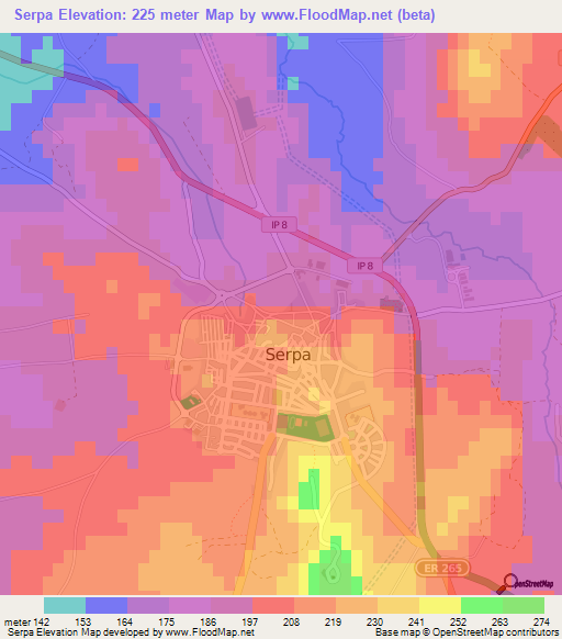 Serpa,Portugal Elevation Map