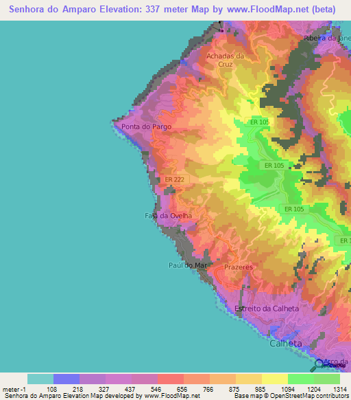 Senhora do Amparo,Portugal Elevation Map
