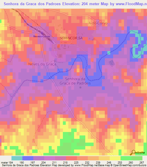 Senhora da Graca dos Padroes,Portugal Elevation Map
