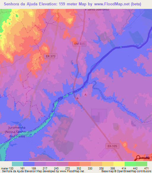 Senhora da Ajuda,Portugal Elevation Map