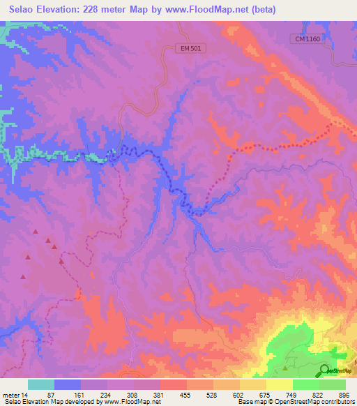 Selao,Portugal Elevation Map