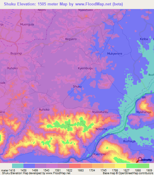 Shuku,Uganda Elevation Map