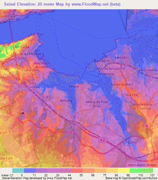 Seixal,Portugal Elevation Map
