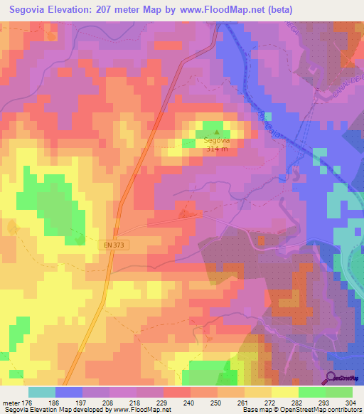 Segovia,Portugal Elevation Map