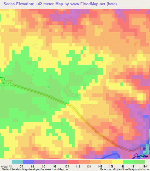 Sedas,Portugal Elevation Map