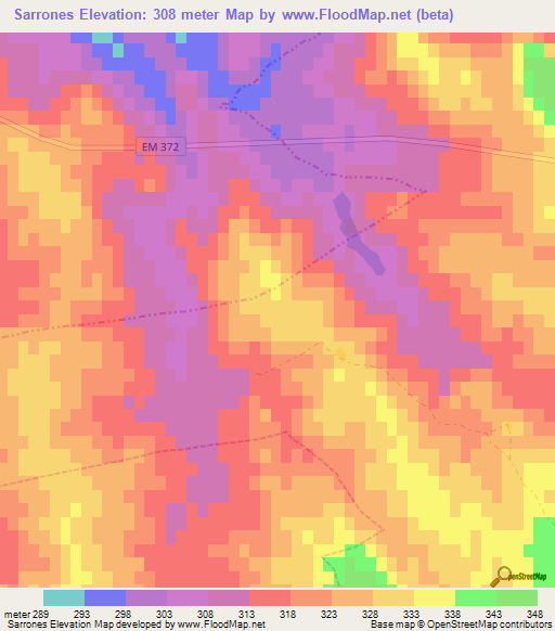 Sarrones,Portugal Elevation Map