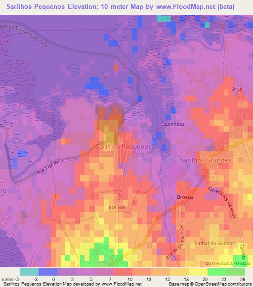 Sarilhos Pequenos,Portugal Elevation Map