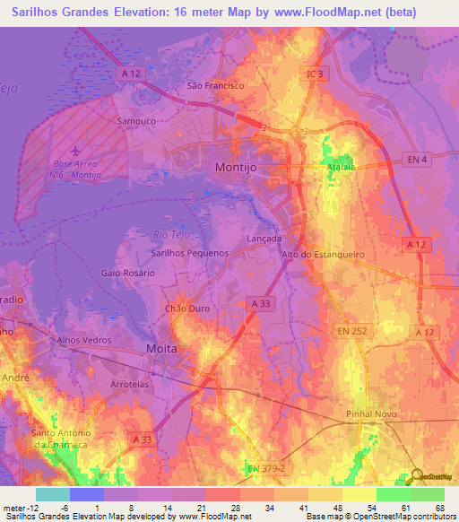 Sarilhos Grandes,Portugal Elevation Map