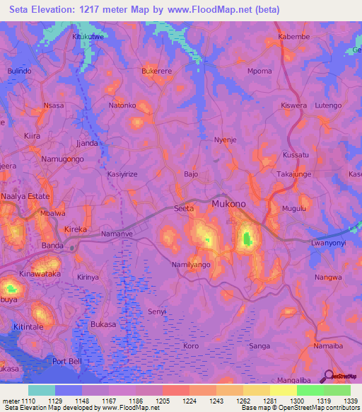 Seta,Uganda Elevation Map