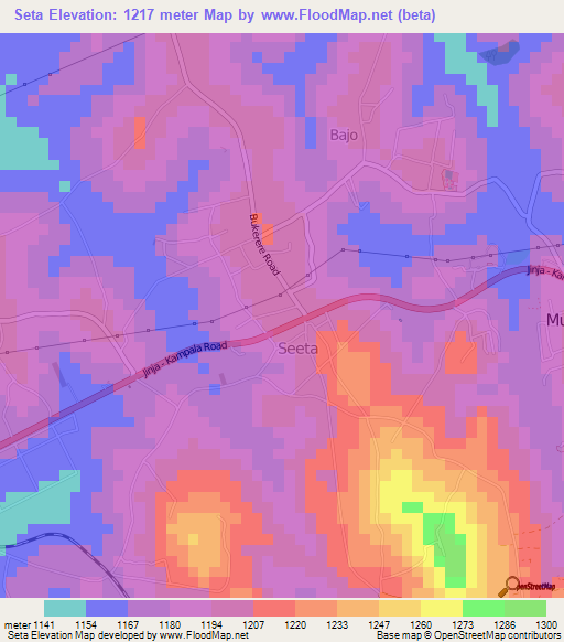 Seta,Uganda Elevation Map