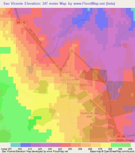 Sao Vicente,Portugal Elevation Map