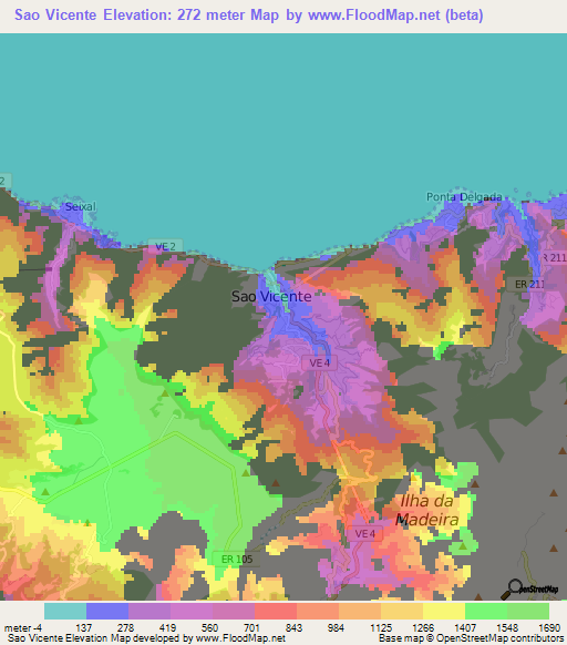 Sao Vicente,Portugal Elevation Map
