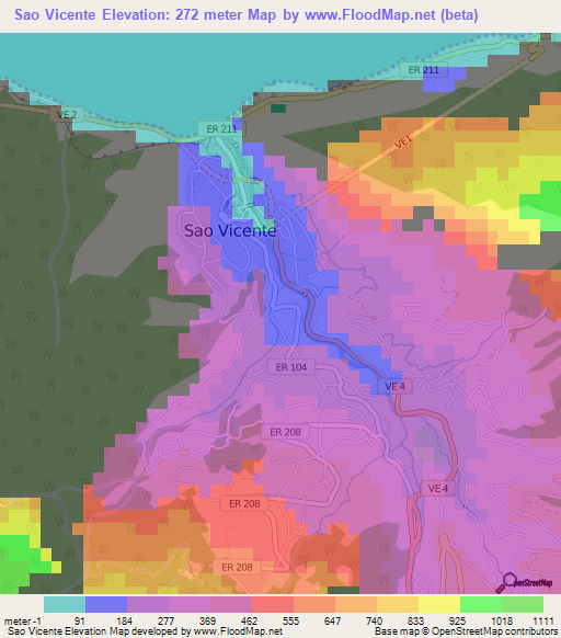 Sao Vicente,Portugal Elevation Map